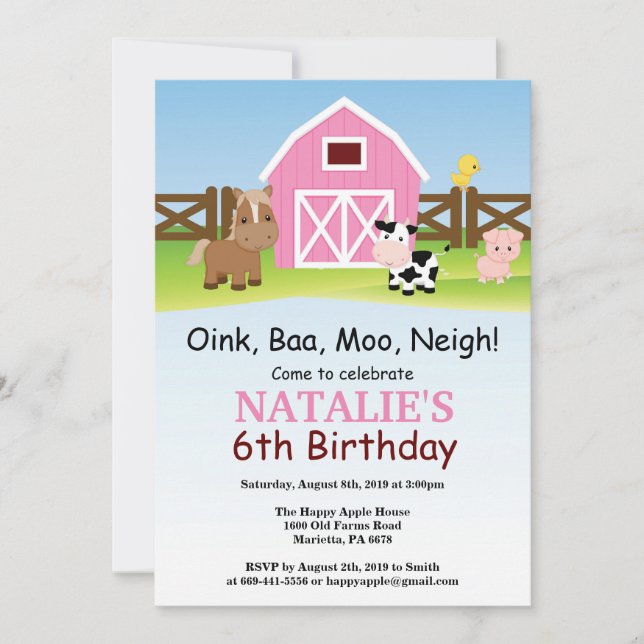 Farm Birthday Invitation Barnyard Party (Front)