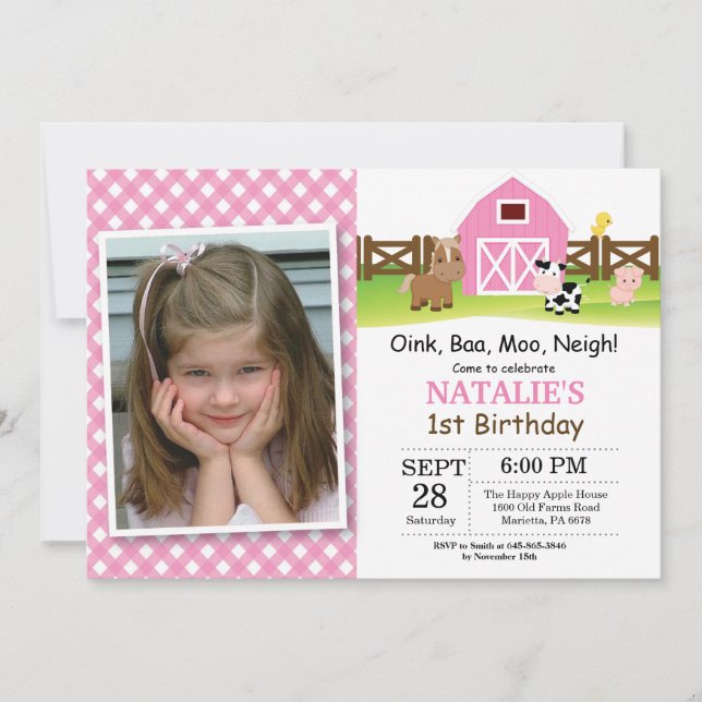 Farm Birthday Invitation Barnyard Party (Front)