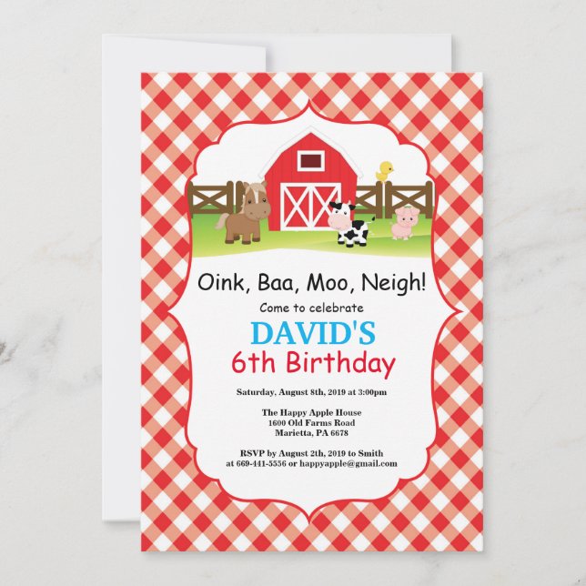 Farm Birthday Invitation Barnyard Party (Front)