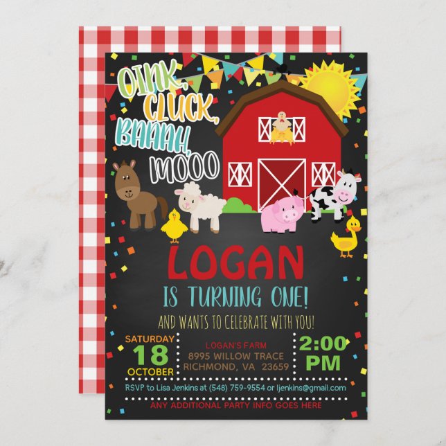 Farm Birthday Invitation - Blk (Front/Back)