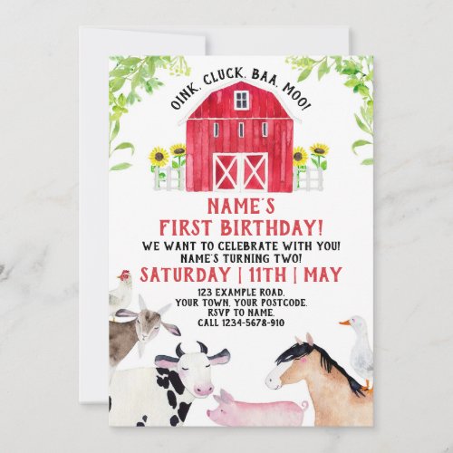 Farm Birthday Invitation Boy Barn Party Animals Invitation