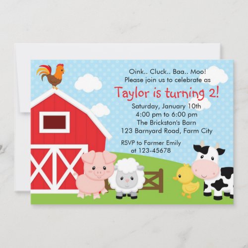 Farm Birthday Invitation - Boy (Blue) - Barnyard