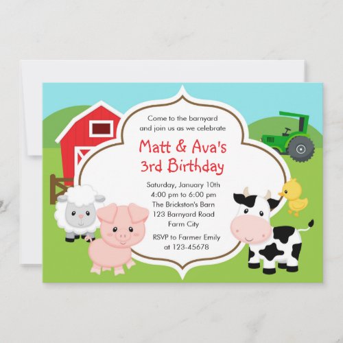 Farm Birthday Invitation _ Boy Girl Twins Barnyard