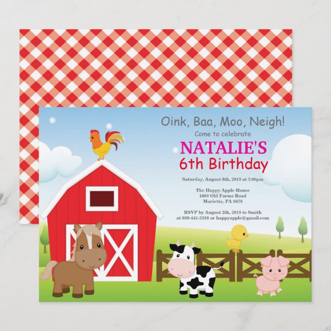 Farm Birthday Invitation Country Barnyard Party (Front/Back)