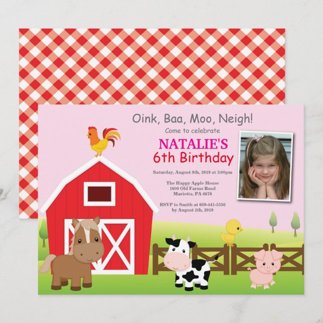 Farm Birthday Invitation Country Barnyard Party (Front/Back)