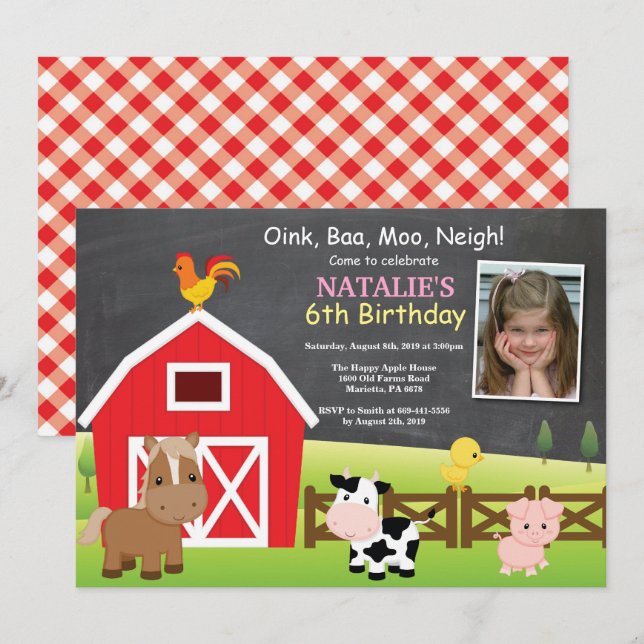 Farm Birthday Invitation Country Barnyard Party (Front/Back)