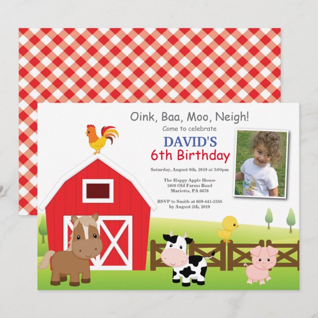 Farm Birthday Invitation Country Barnyard Party (Front/Back)