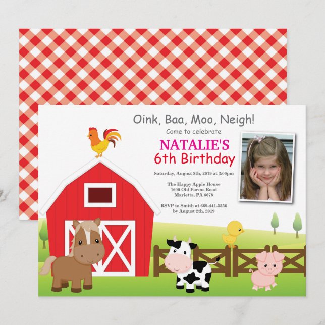Farm Birthday Invitation Country Barnyard Party (Front/Back)