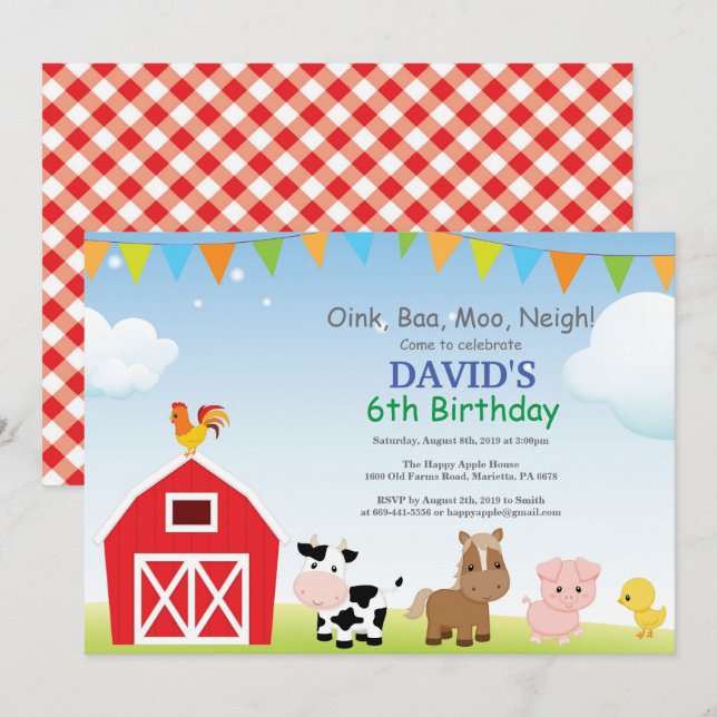 Farm Birthday Invitation Country Barnyard Party (Front/Back)