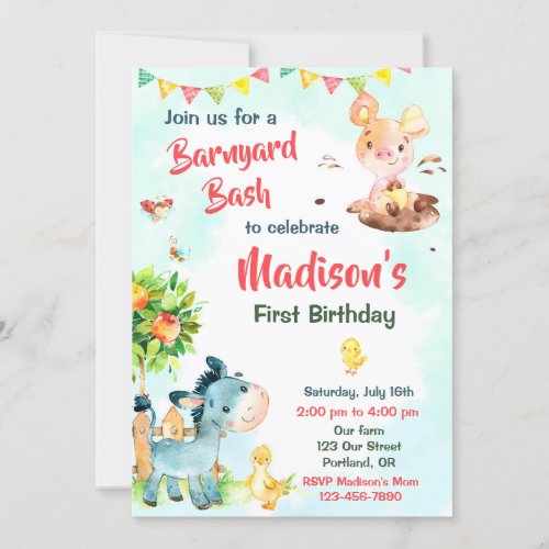 Farm birthday invitation Farm animals party invite