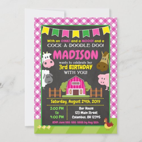 Farm Birthday Invitation  Girl Barnyard Party