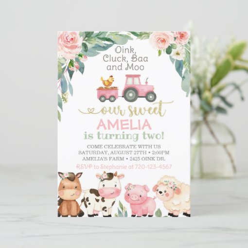 Farm Birthday Invitation, Girl Farm Invitation Zazzle