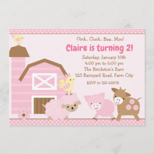 Farm Birthday Invitation - Girl (Pastel Pink)