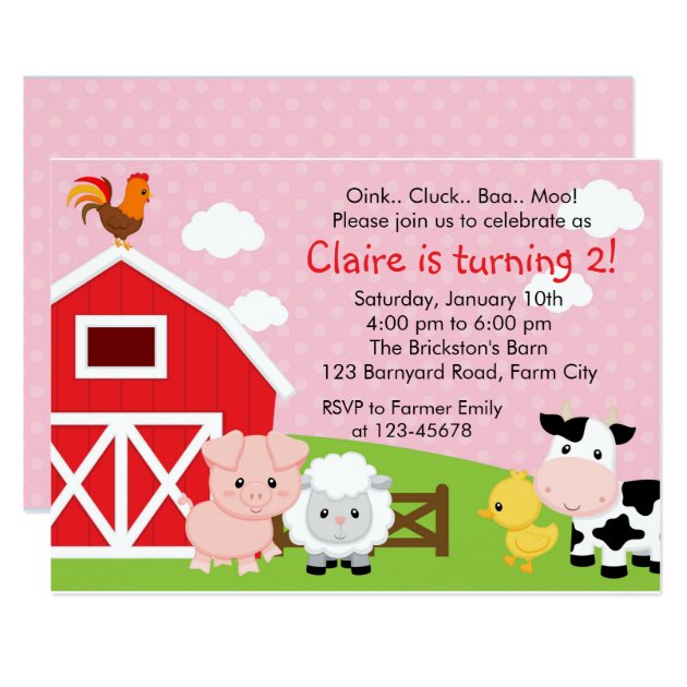 Farm Birthday Invitation - Girl (Pink) - Barnyard