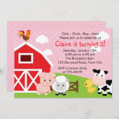 Farm Birthday Invitation - Girl (Pink) - Barnyard (Front/Back)