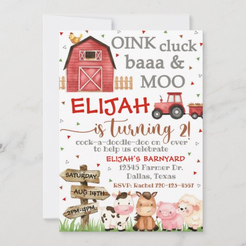 Farm Birthday Invitation, Oink Cluck Baa Moo