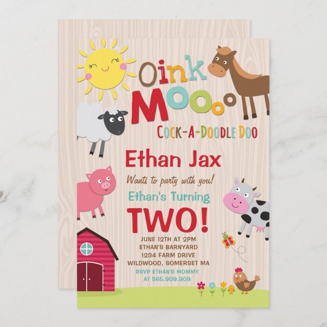 Farm Birthday Invitation Old MacDonald Farm Party (Front/Back)