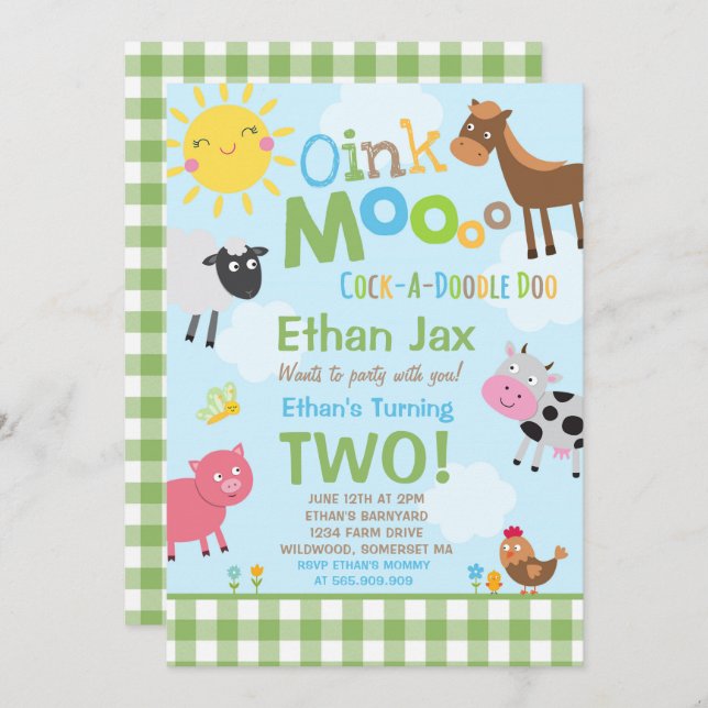 Farm Birthday Invitation Old MacDonald Farm Party (Front/Back)