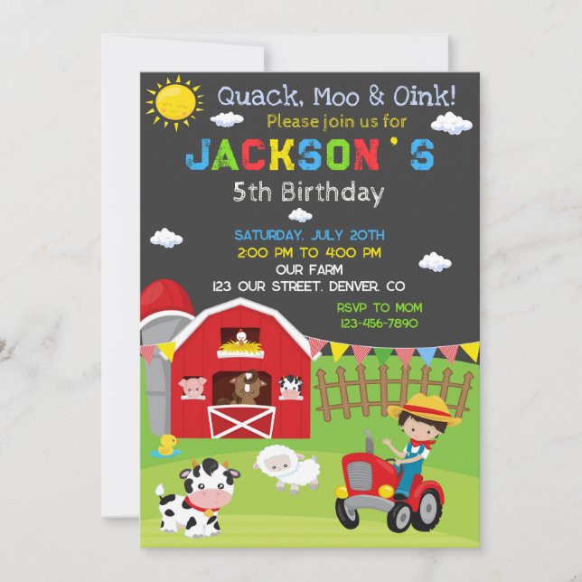 Farm birthday invitation Ranch cowboy party invite (Front)