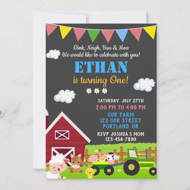 Farm birthday invitation Red barn party invite  (Front)