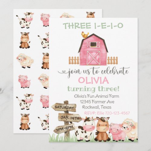 Farm Birthday Invitation, Three I-E-I-O Invitation