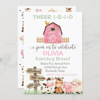 Farm Birthday Invitation, Three I-E-I-O Invitation