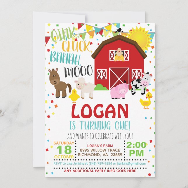Farm Birthday Invitation - White (Front)