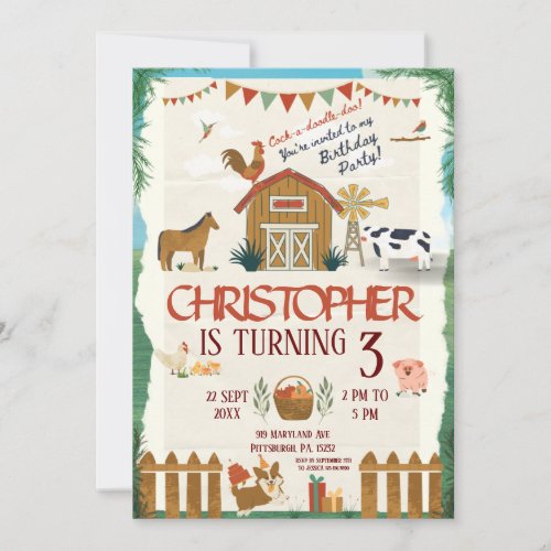 Farm Birthday kids barnyard  Invitation