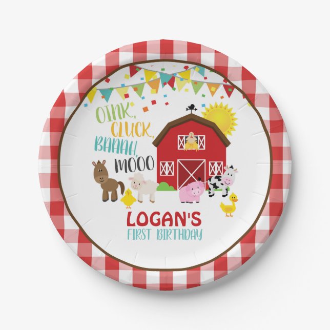 Farm Birthday Paper Plate - White (Front)