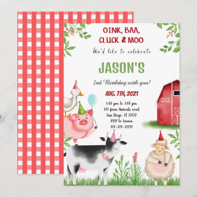 Farm Birthday Party  Invitation (Front/Back)