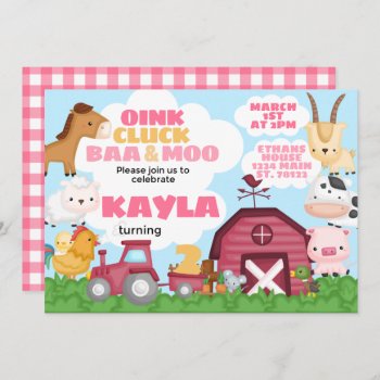 Farm Birthday Party Invitation Pink Girl by PerfectPrintableCo at Zazzle