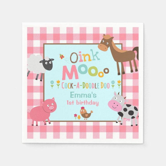 Farm Birthday Party Napkin  Old MacDonald Party (Front)