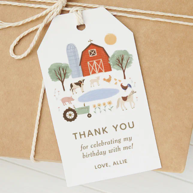 Farm Birthday Party Thank You Gift Tags | Zazzle