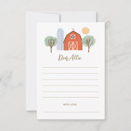 Farm Birthday Party Time Capsule Note Card