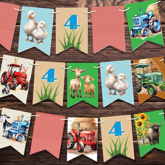Farm Birthday Party Tractors Animals Bunting Flags (Creator Uploaded)