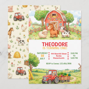 Farm Birthday Party With Cute Animals Invitation