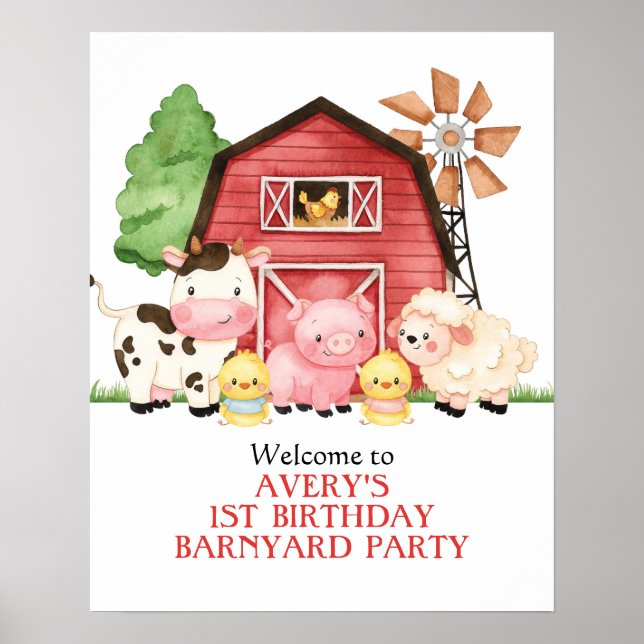 Farm Birthday Welcome Poster, Barnyard Birthday Poster (Front)