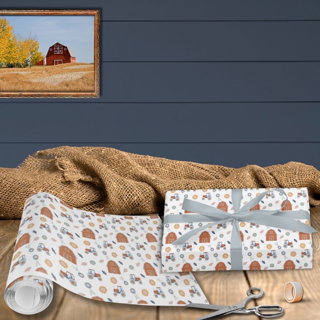 Farm Birthday Wrapping Paper (Farm Animal Birthday Wrapping Paper Barn Tractor Pattern)