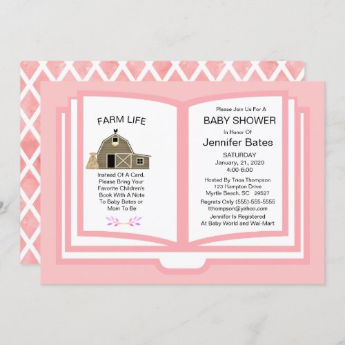 Farm Book Theme Baby Girl Shower Invitation