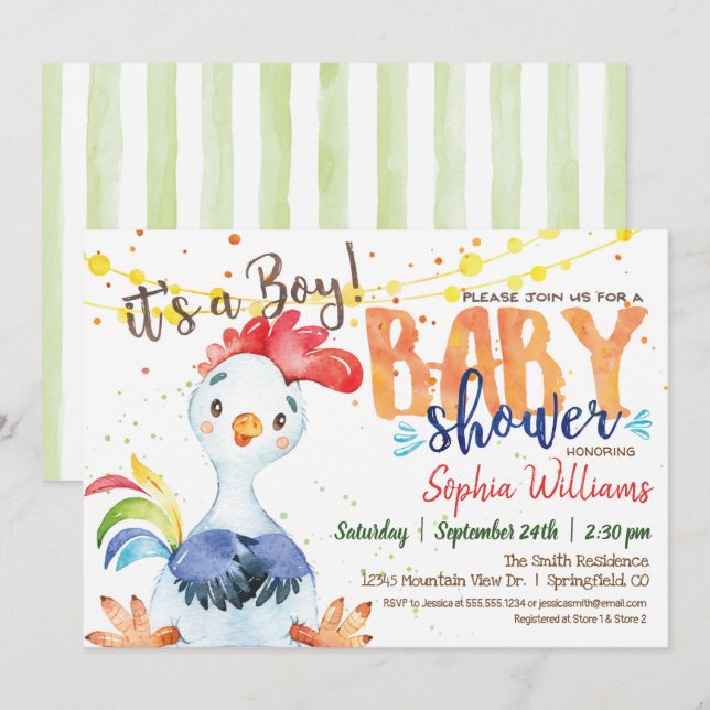 Farm Boy Baby Shower Rooster invitation (Front/Back)