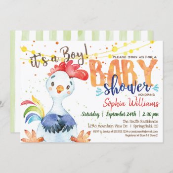 Farm Boy Baby Shower Rooster Invitation by Card_Stop at Zazzle