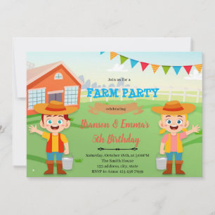 Farm boy girl joint party invitation