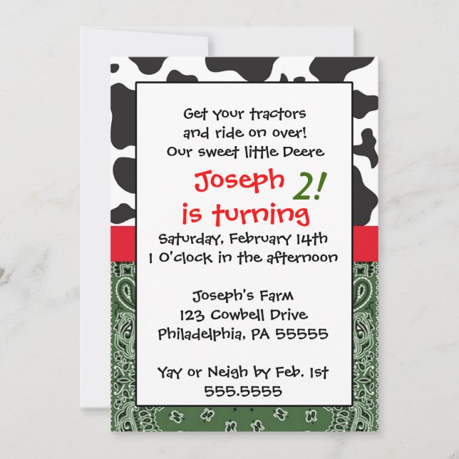 Farm  Boy Inspired Birthday Invitation (Front)
