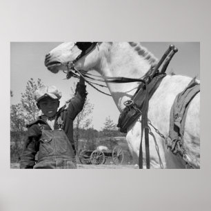 Farm Boy with Plow Horse, 1930s Poster