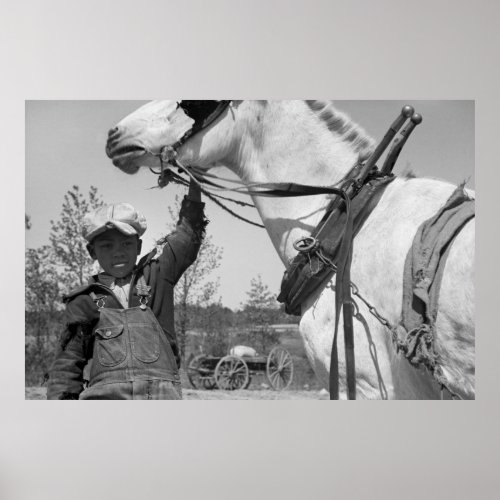 Farm Boy with Plow Horse 1930s Poster