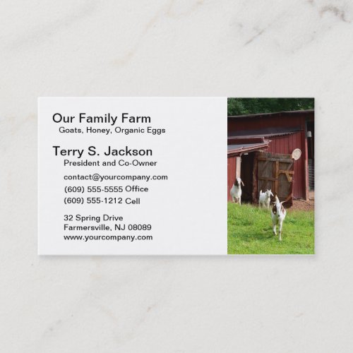 Farm Business Card with Red Barn and Bohr Goats