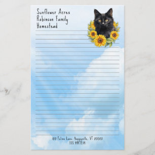 Farm Cat Sunflowers Lined Business Stationery