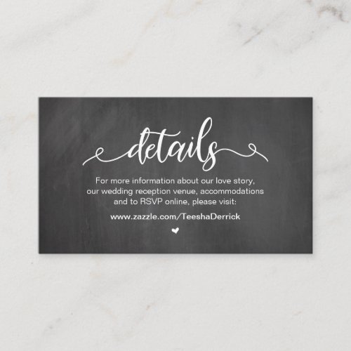 Farm Chalkboard white font  Wedding Details Enclosure Card