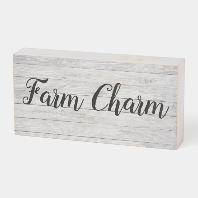 Farm Charm Quote Rustic Wooden Box Sign (Angled Horizontal)
