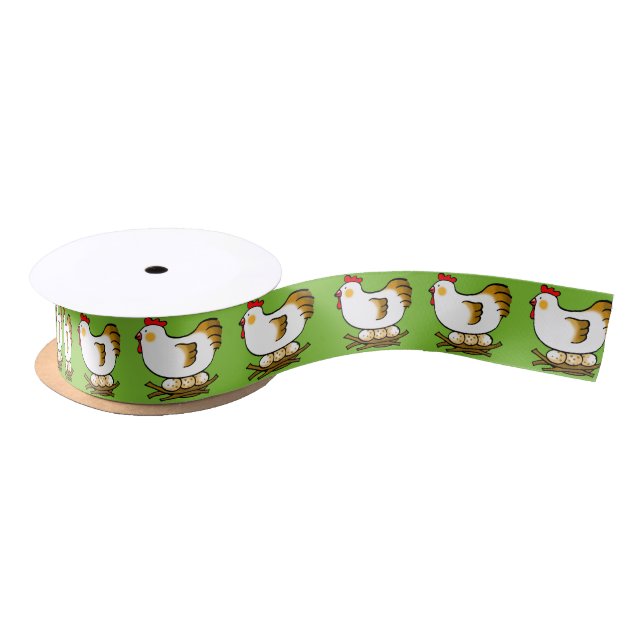 farm chicken and eggs satin ribbon (Spool)